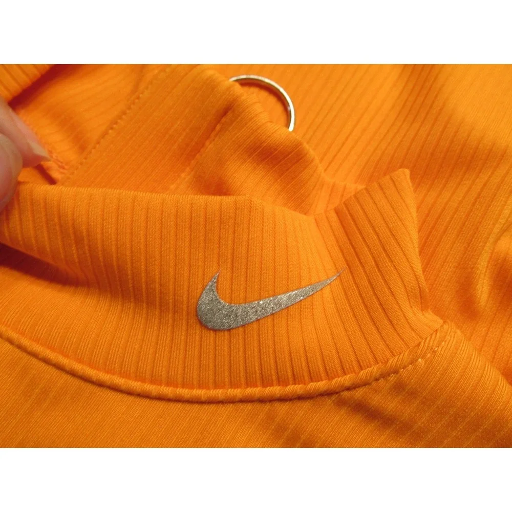 NIKE Women Small Orange Ribbed Midi Athletic Dress 1/4 Zip Tennis Golf LS